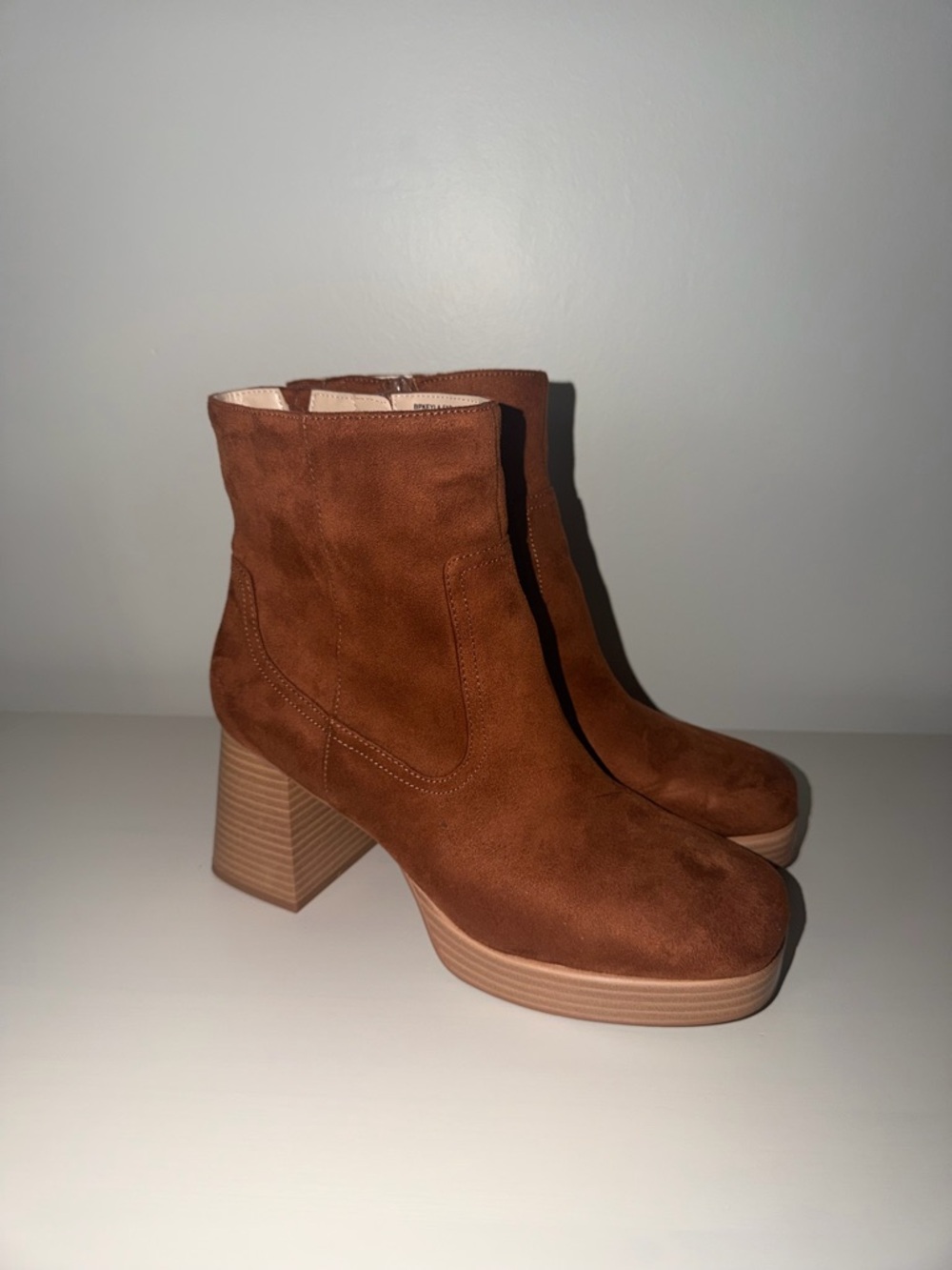 bp Brown Suede Platform Ankle Boots